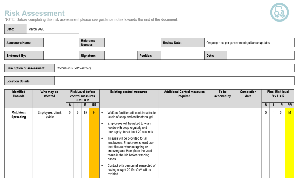 Coronavirus Risk Assessment Template | Romero Insurance