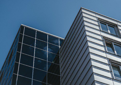 office building against a blue sky backdrop